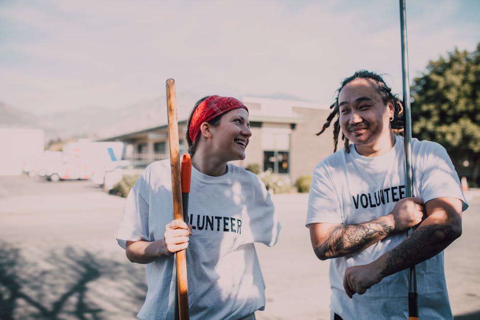 Volunteers working together in community service